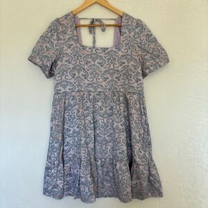 Dangerfield womens purple blue square neck puff short sleeve mini dress size 16